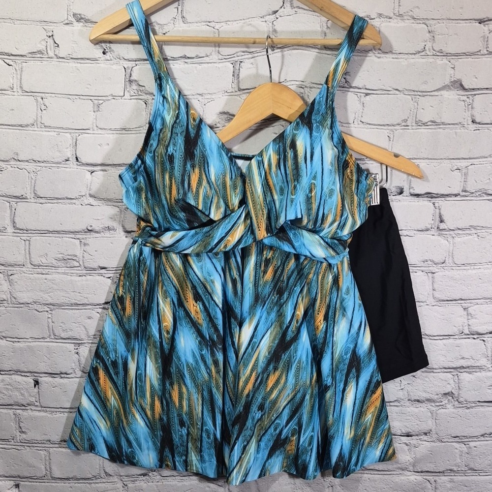 SHEKINI Womens L Twist Front‎ 2 Piece Bikini Dress Swimsuit With Shorts NWOT